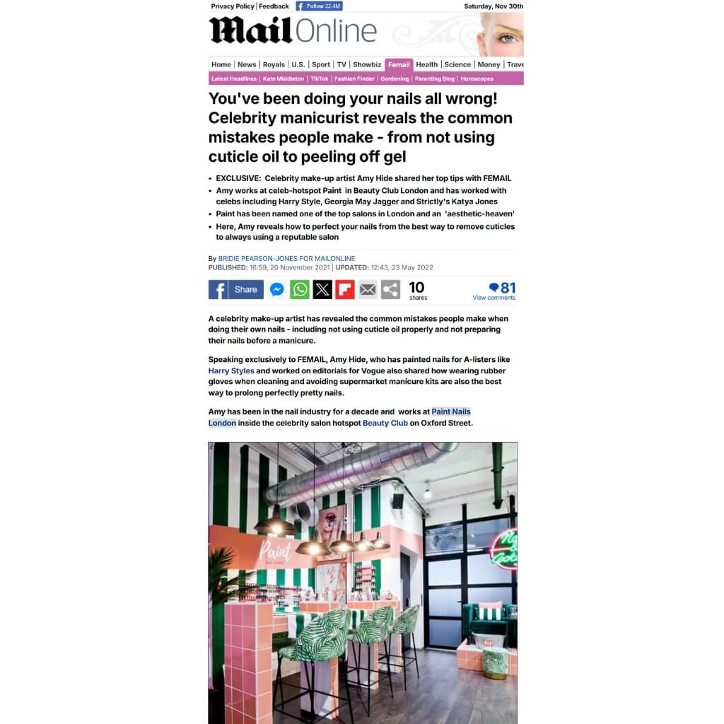 Paint Nails London featured in an article in the daily mail