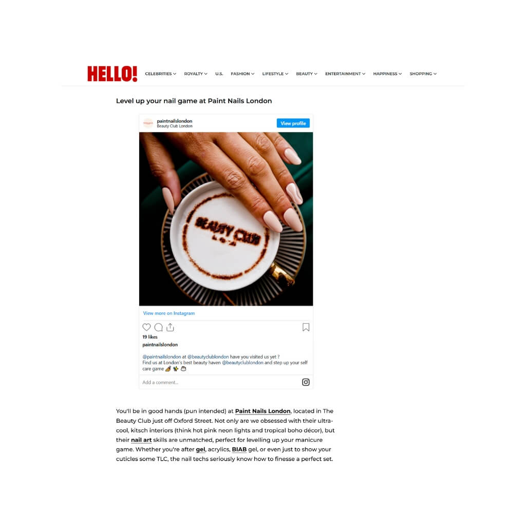 Paint Nails London featured in an article in hello magazine