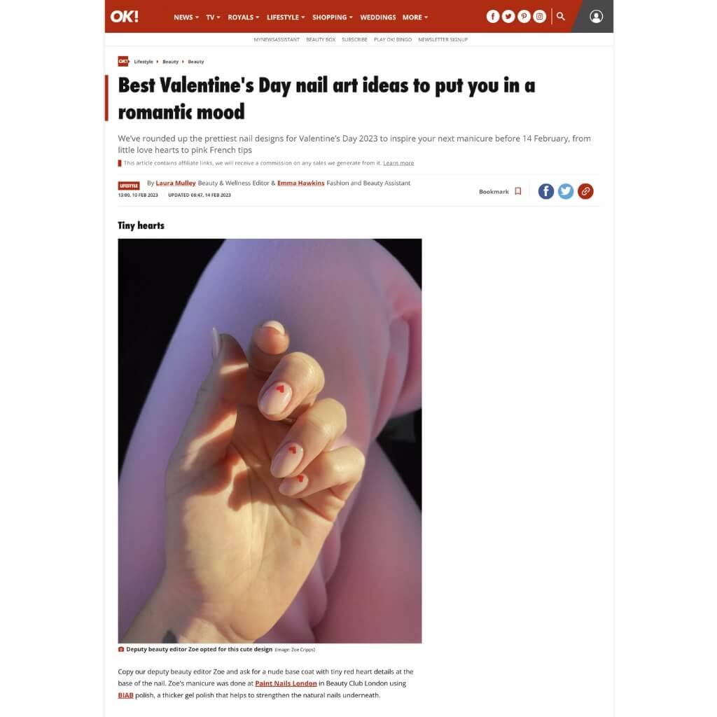 Paint Nails London featured in an article in ok magazine