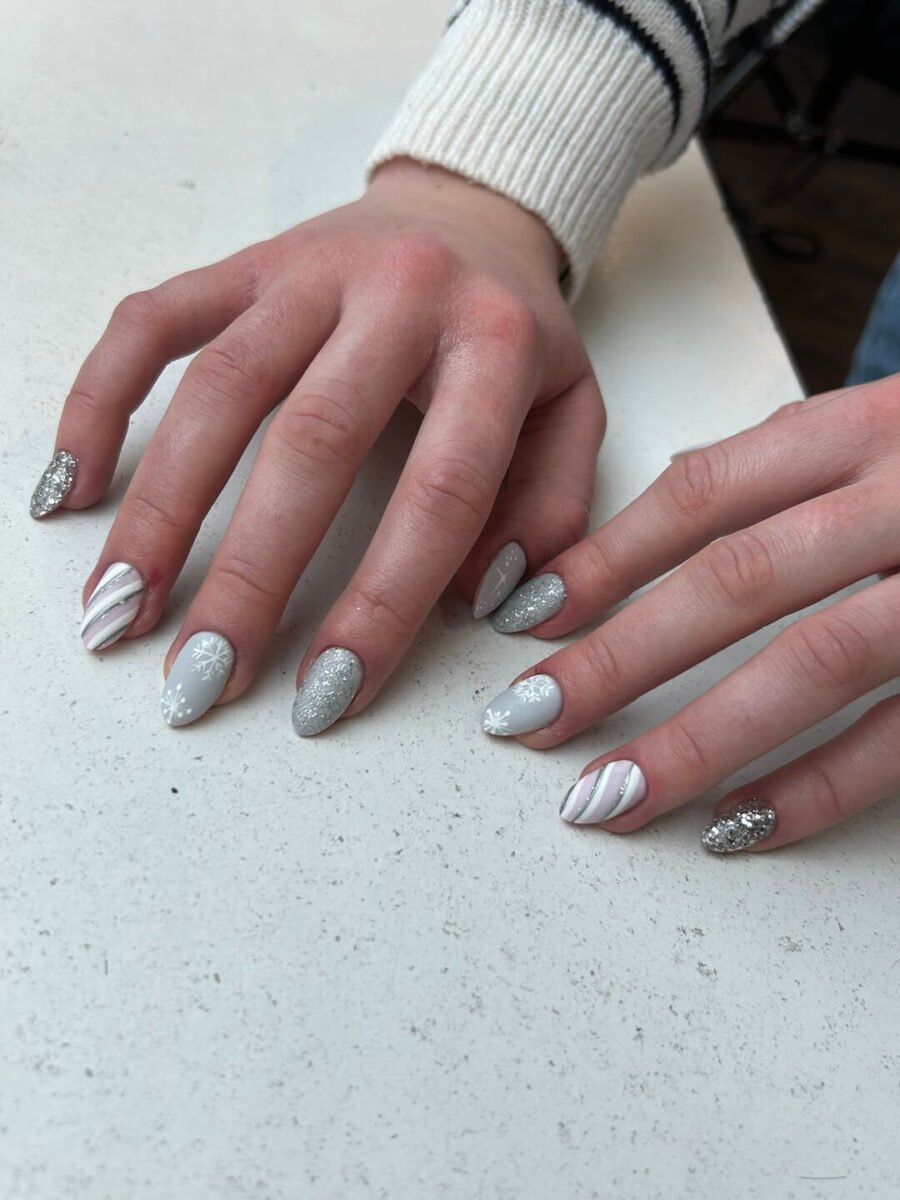 Christmas Nail Art Ideas Silver Snowflake Nails